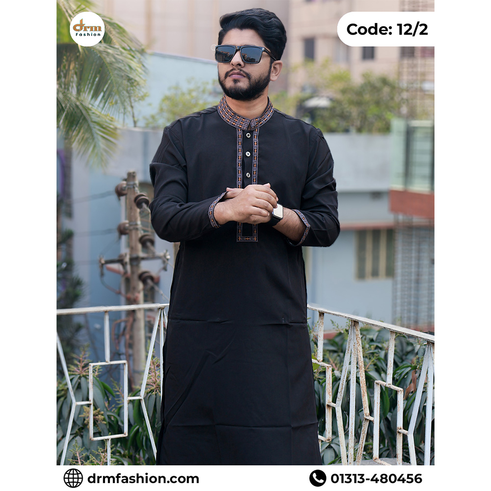 Midnight Black Executive Panjabi with Copper Accent Embroidery | Code: 12/2