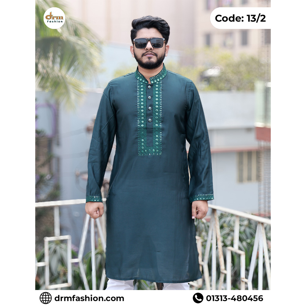 Bottle Green Heritage Panjabi with Tribal-Inspired Embroidery | Code: 13/2