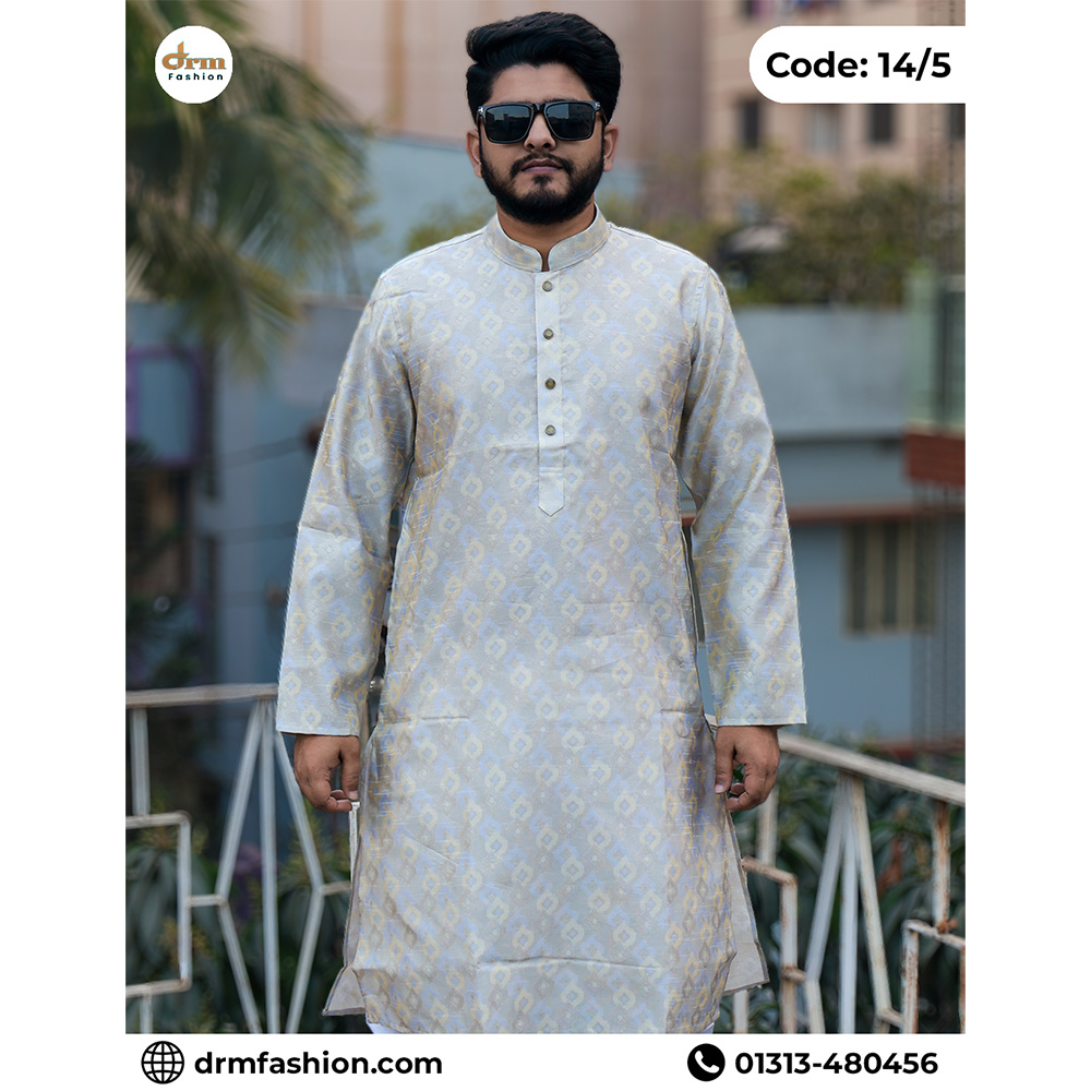 Cream Jacket-Print Panjabi with Royal Woven Motifs | Code: 14/5