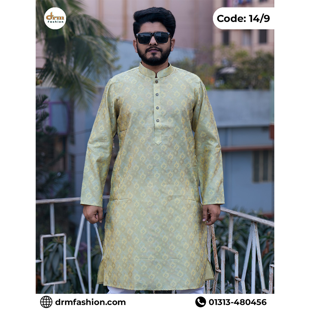 Yellow Jacket-Print Panjabi with Luxury Woven Motifs | Code: 14/9