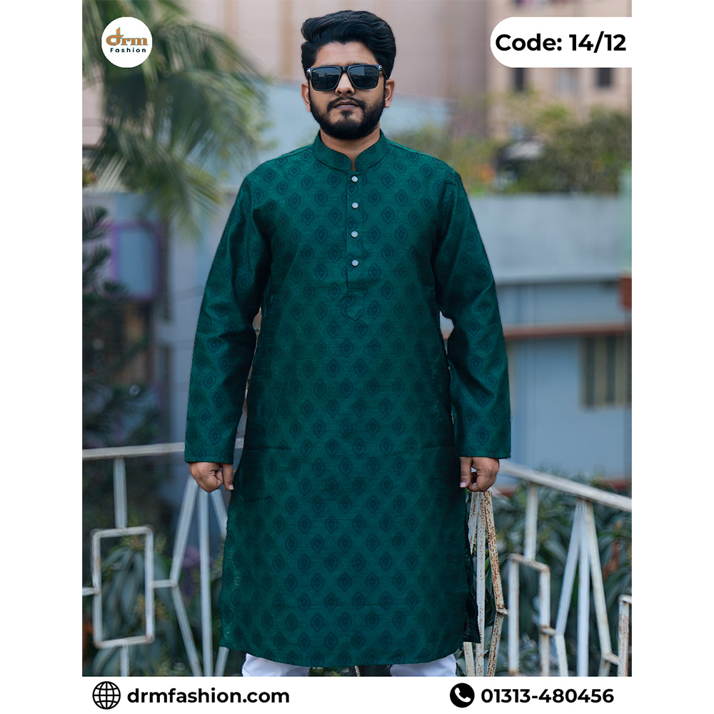 Green Jacket-Print Panjabi with Elegant Woven Motifs | Code: 14/12
