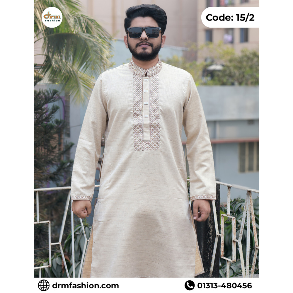 Royal Cream Embroidered Panjabi with Premium Neck Work | Code: 15/2