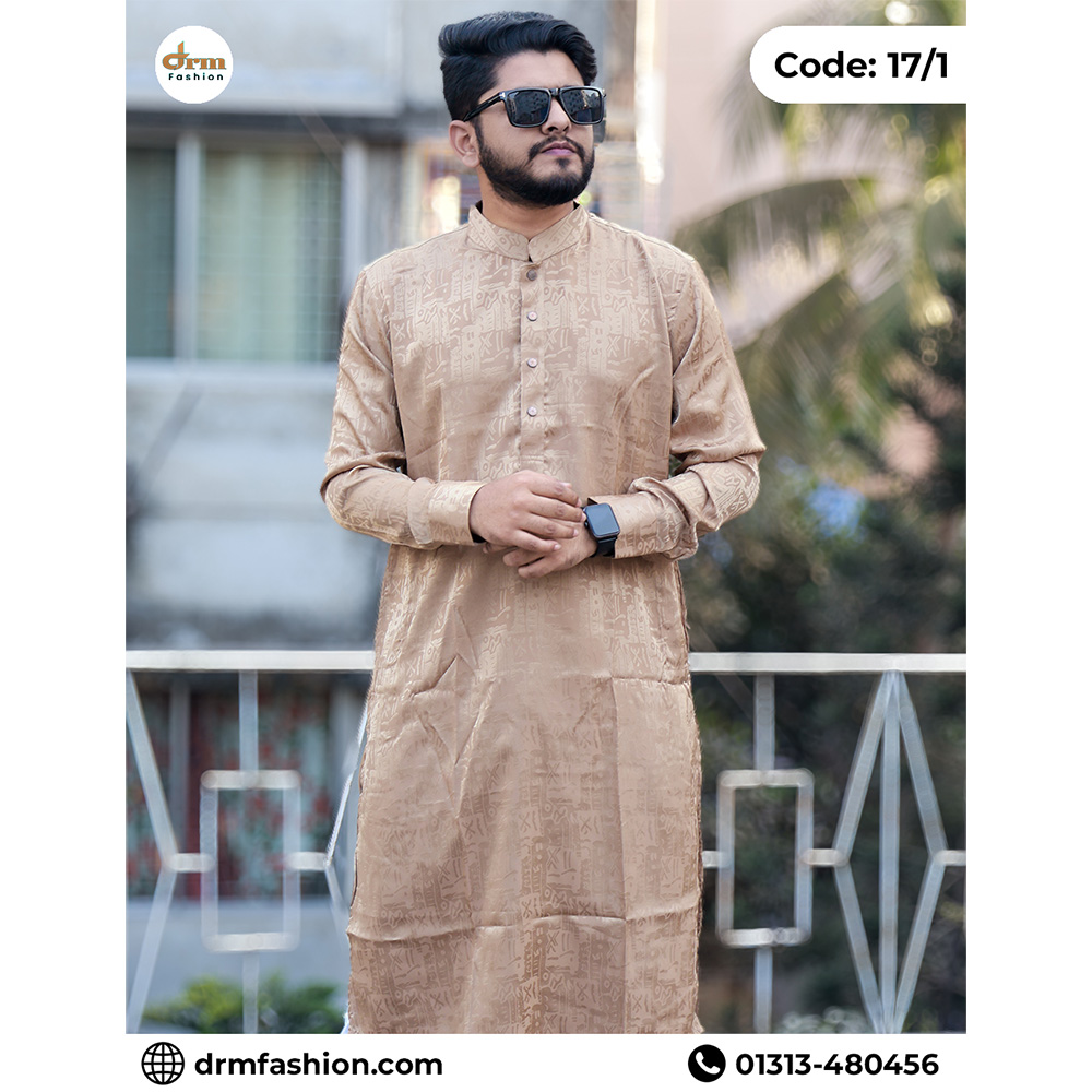 Royal Golden Beige Patterned Panjabi with Modern Textured Design | Code: 17/1