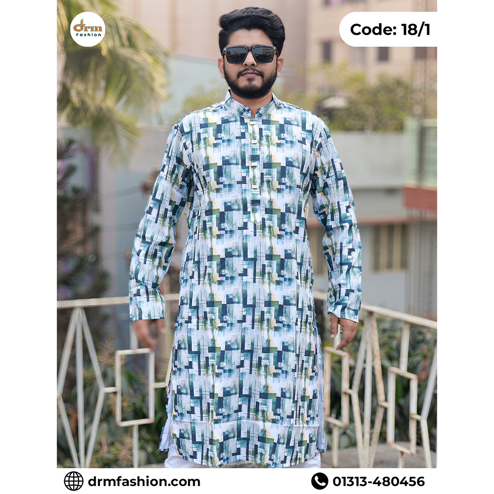 Modern Abstract Print Panjabi with Geometric Pattern Design | Code: 18/1