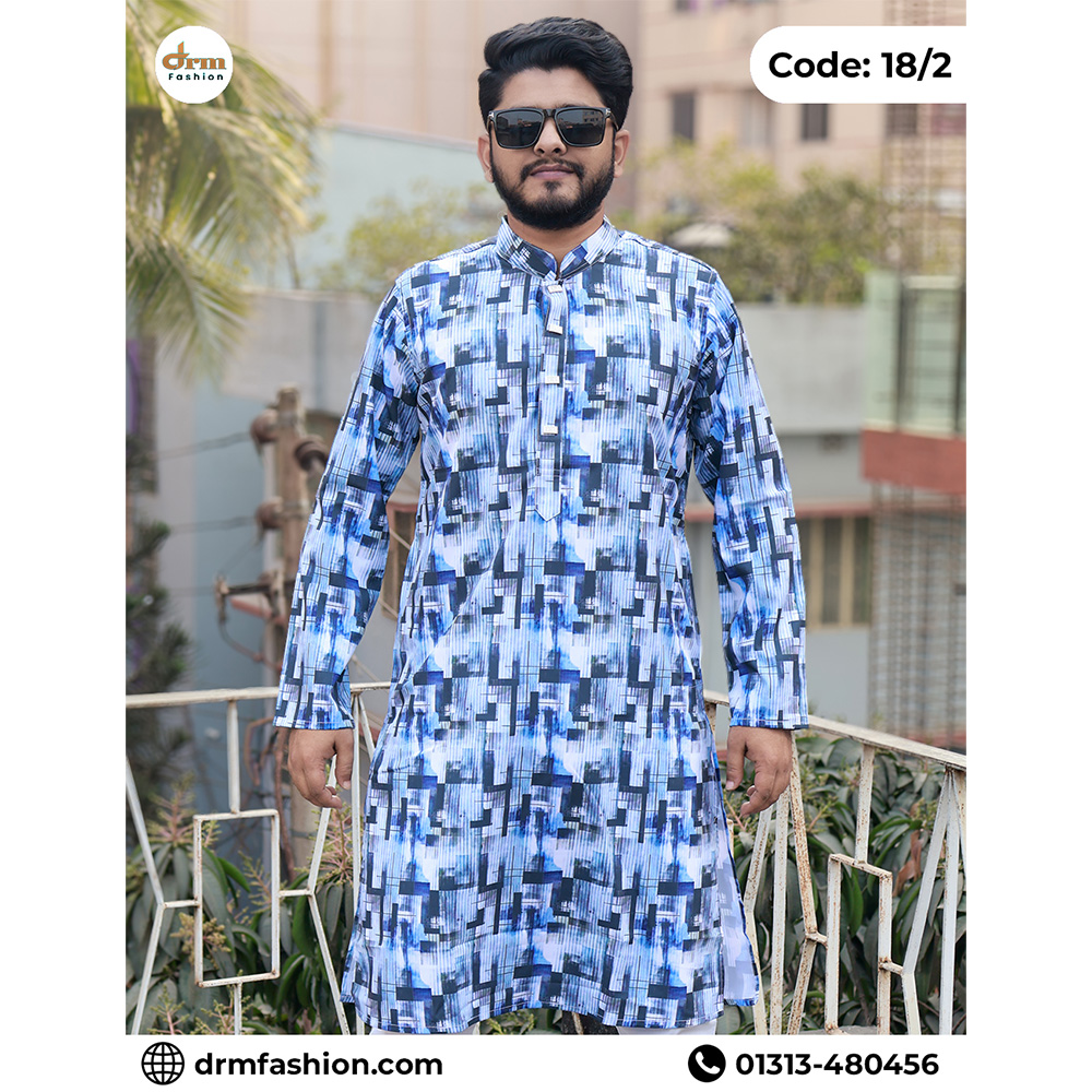 Modern Blue Abstract Print Panjabi for Men | Premium Stylish Design | Code: 18/2