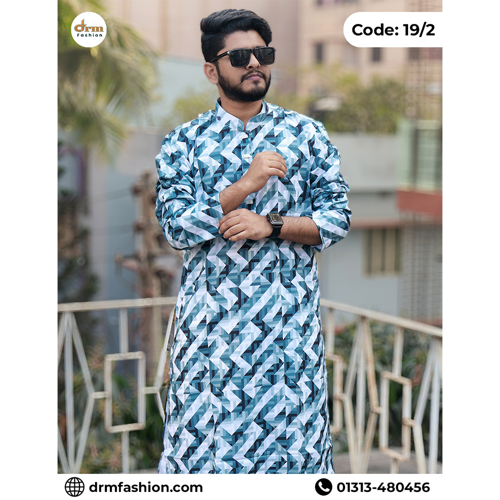 Modern Blue Geometric Printed Panjabi for Men | Premium Stylish Design | Code: 19/2
