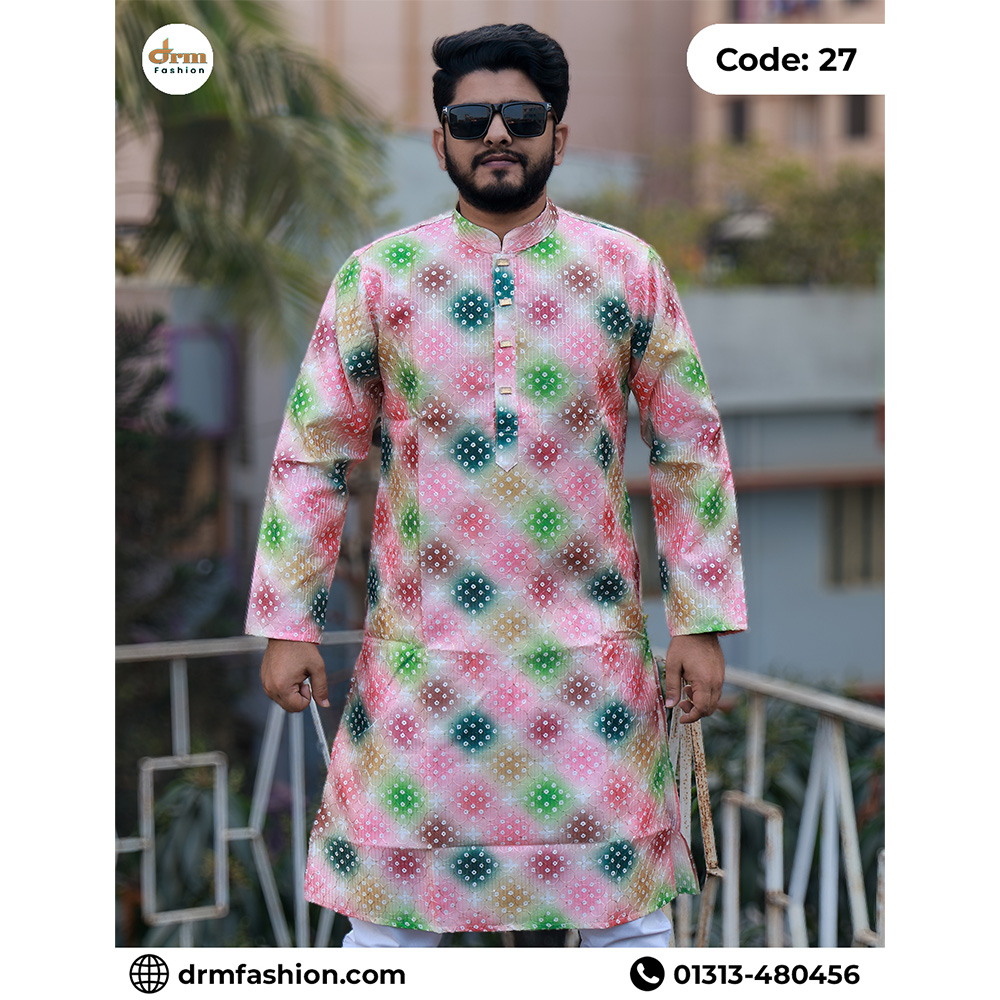 Premium Multicolor Bandhani Style Printed Panjabi for Men | Festive Ethnic Wear | Code: 27