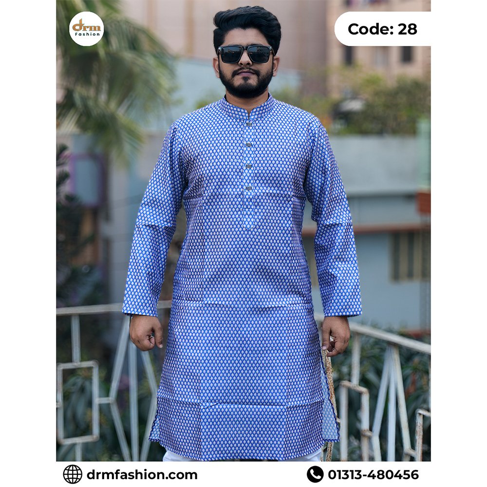 Premium Royal Blue Micro Pattern Panjabi for Men | Elegant Festive Ethnic Wear | Code: 28