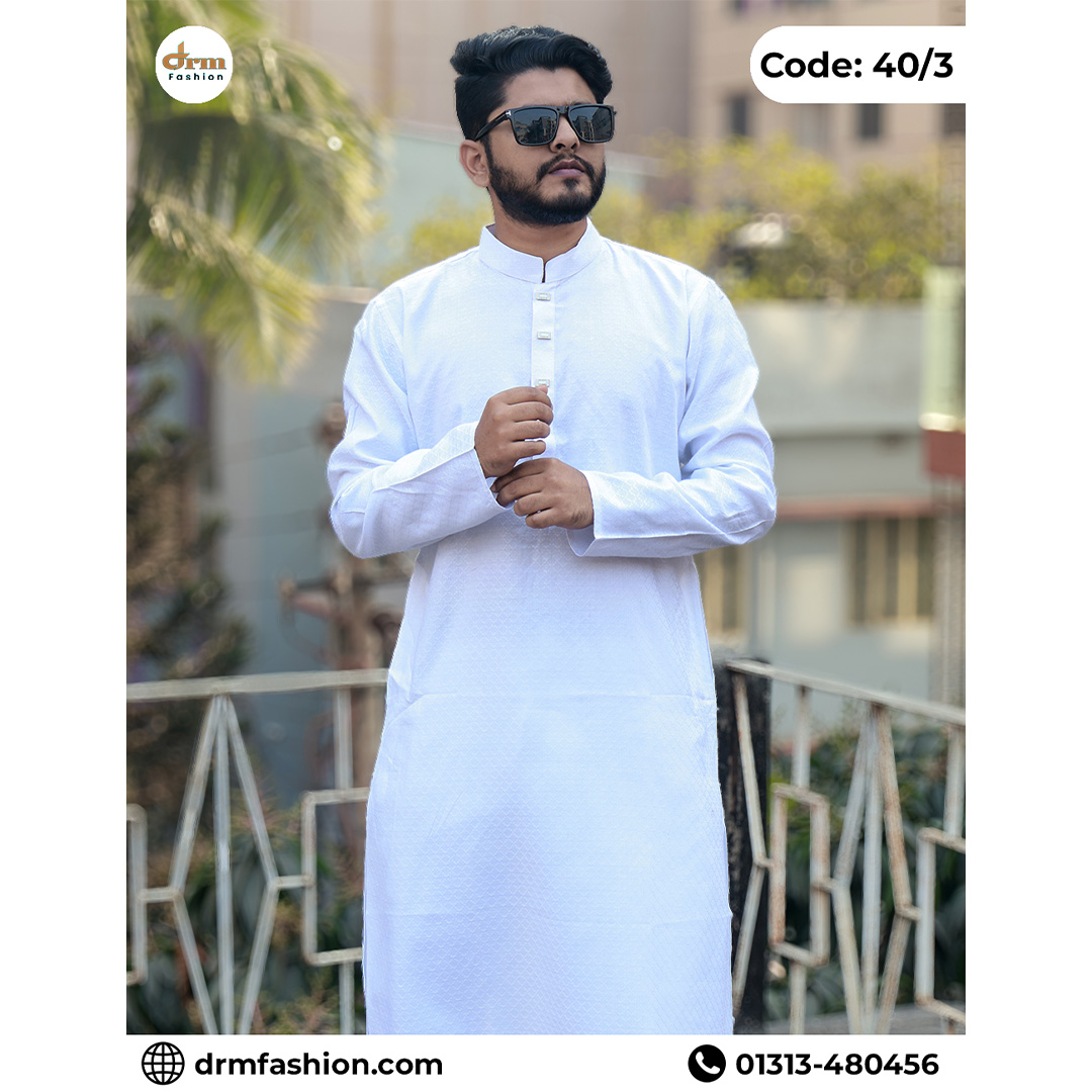 Premium Classic White Textured Panjabi for Men | Elegant Traditional Panjabi | Code: 40/3