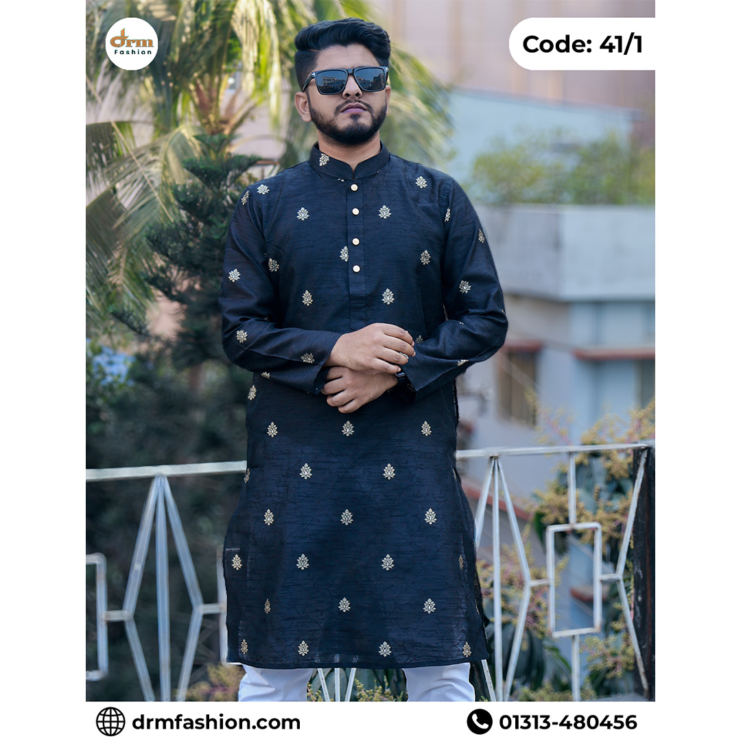 Premium Black Embroidered Panjabi for Men | Luxury Festive Panjabi | Code: 41/1