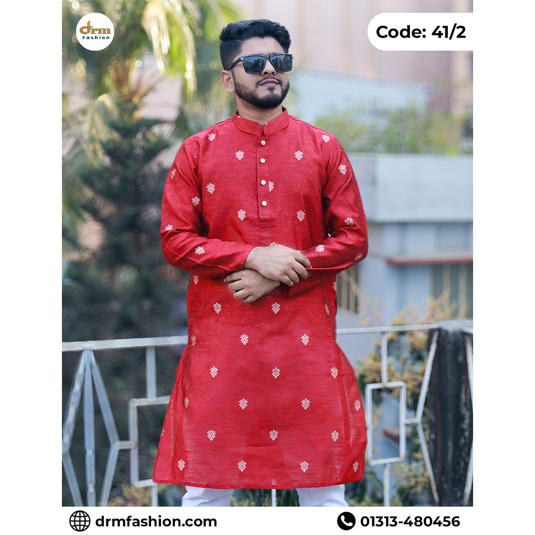 Premium Red Embroidered Panjabi for Men | Royal Festive Panjabi | Code: 41/2
