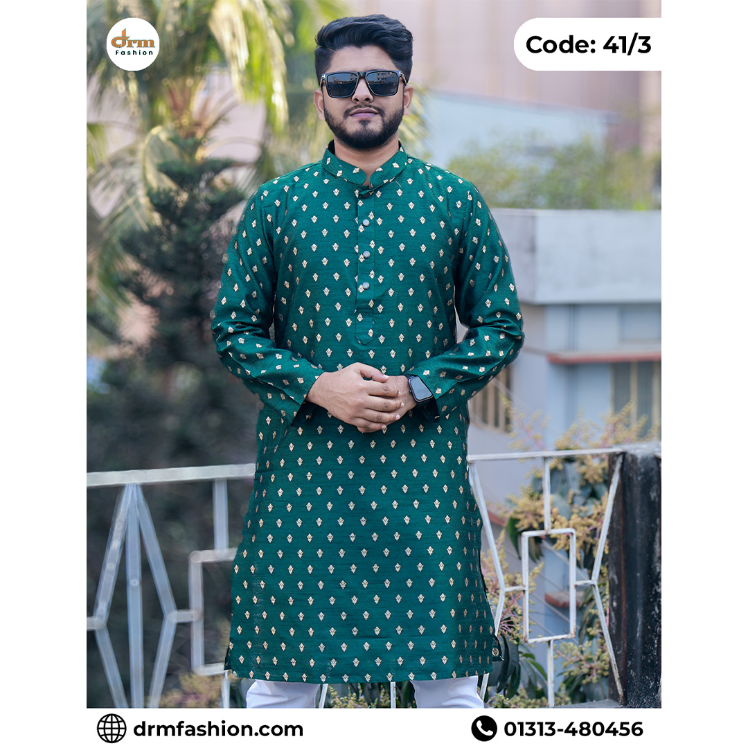 Premium Emerald Green Embroidered Panjabi for Men | Royal Festive Panjabi | Code: 41/3
