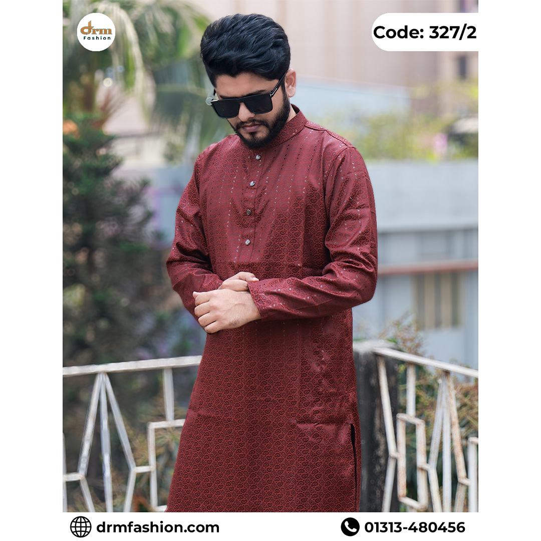 Luxury Maroon Designer Panjabi for Men | Premium Festive Panjabi | Code: 327/2