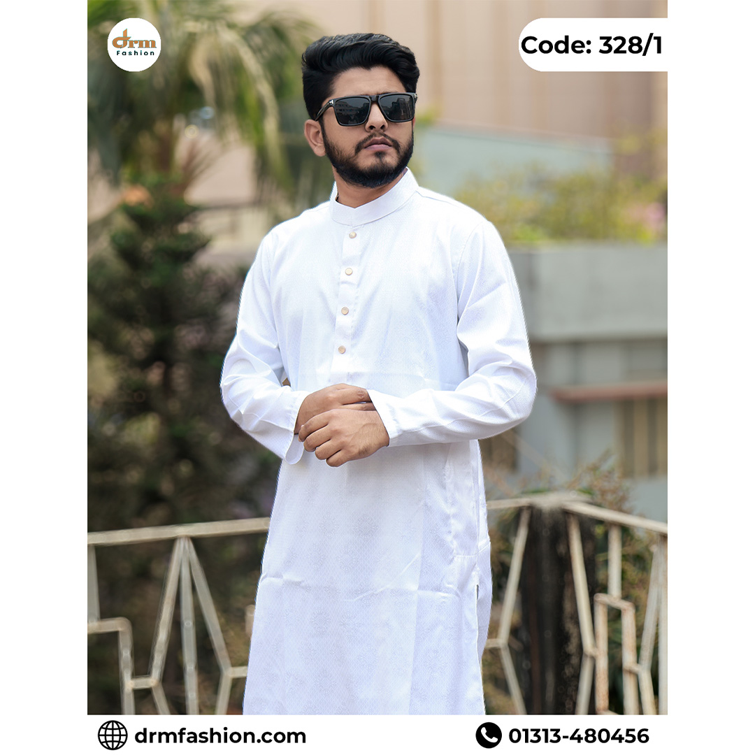 Luxury White Designer Panjabi for Men | Premium Eid Panjabi | Code: 328/1