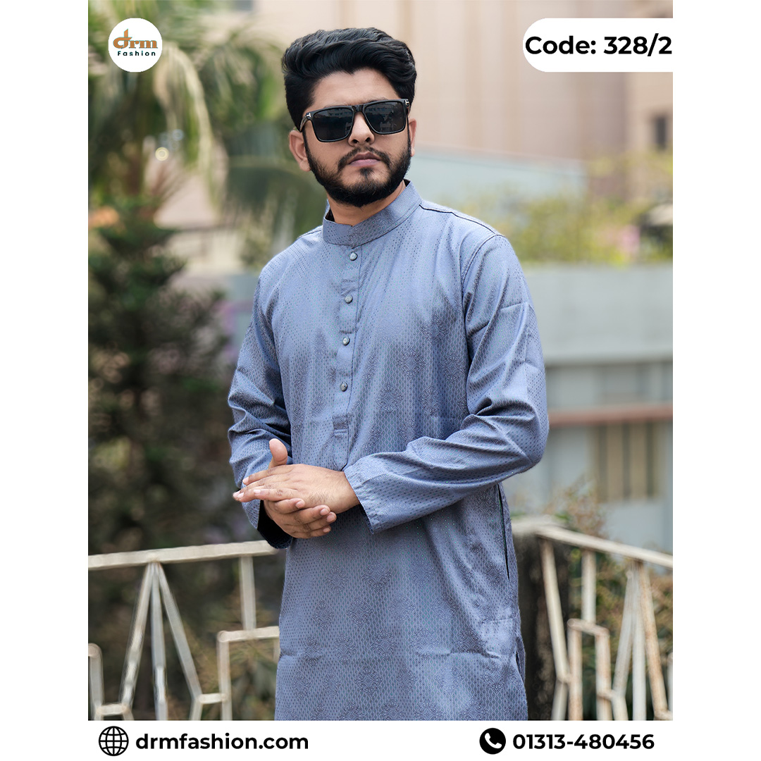Luxury Steel Grey Designer Panjabi for Men | Premium Festive Panjabi | Code: 328/2