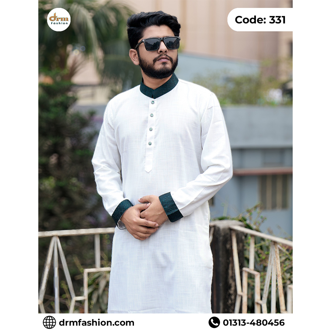 Premium White Contrast Panjabi for Men | Elegant Festive Panjabi | Code: 331