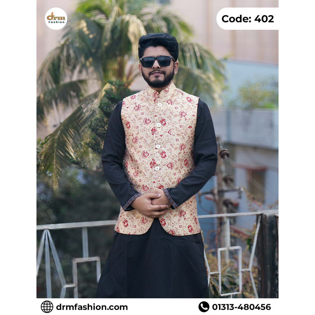 Premium Katan Panjabi with Designer Waistcoat for Men | Royal Eid Outfit | Code: 402