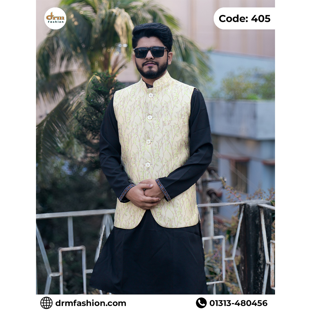 Premium Katan Panjabi with Elegant Waistcoat for Men | Royal Festive Outfit | Code: 405
