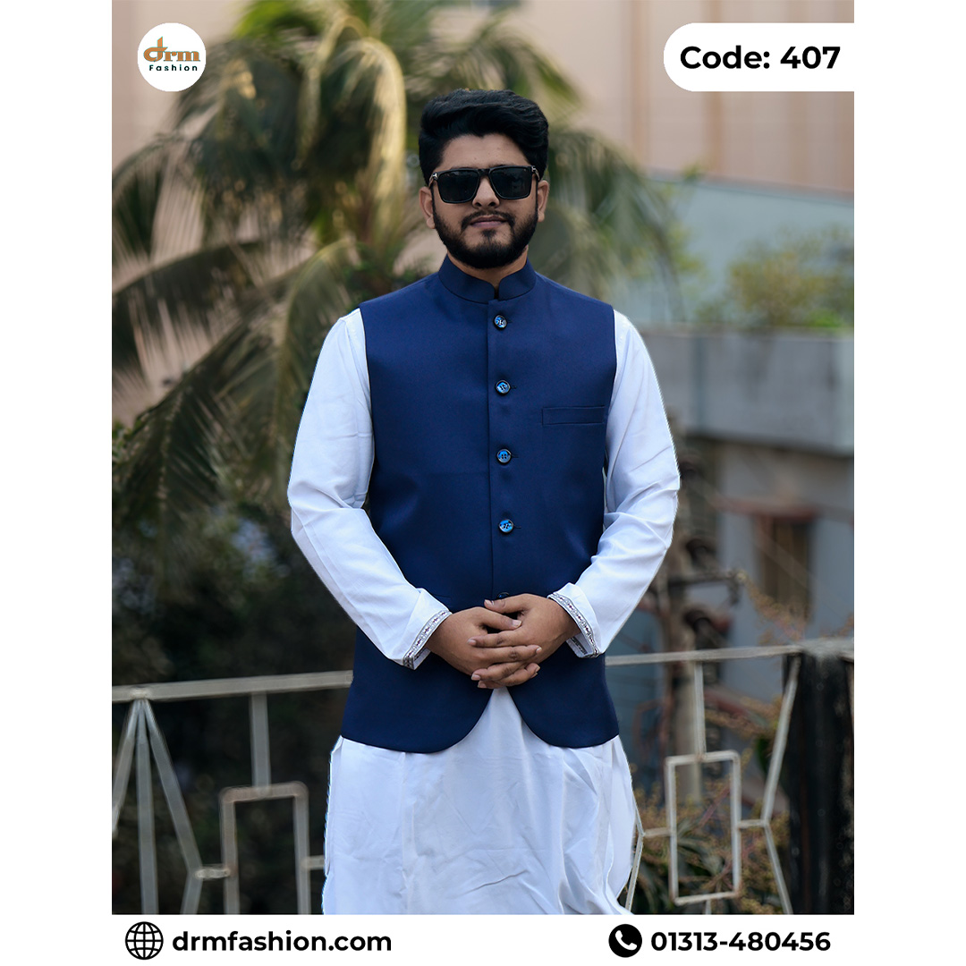 Premium Cotton Panjabi with Navy Waistcoat for Men | Modern Elegant Outfit | Code: 407
