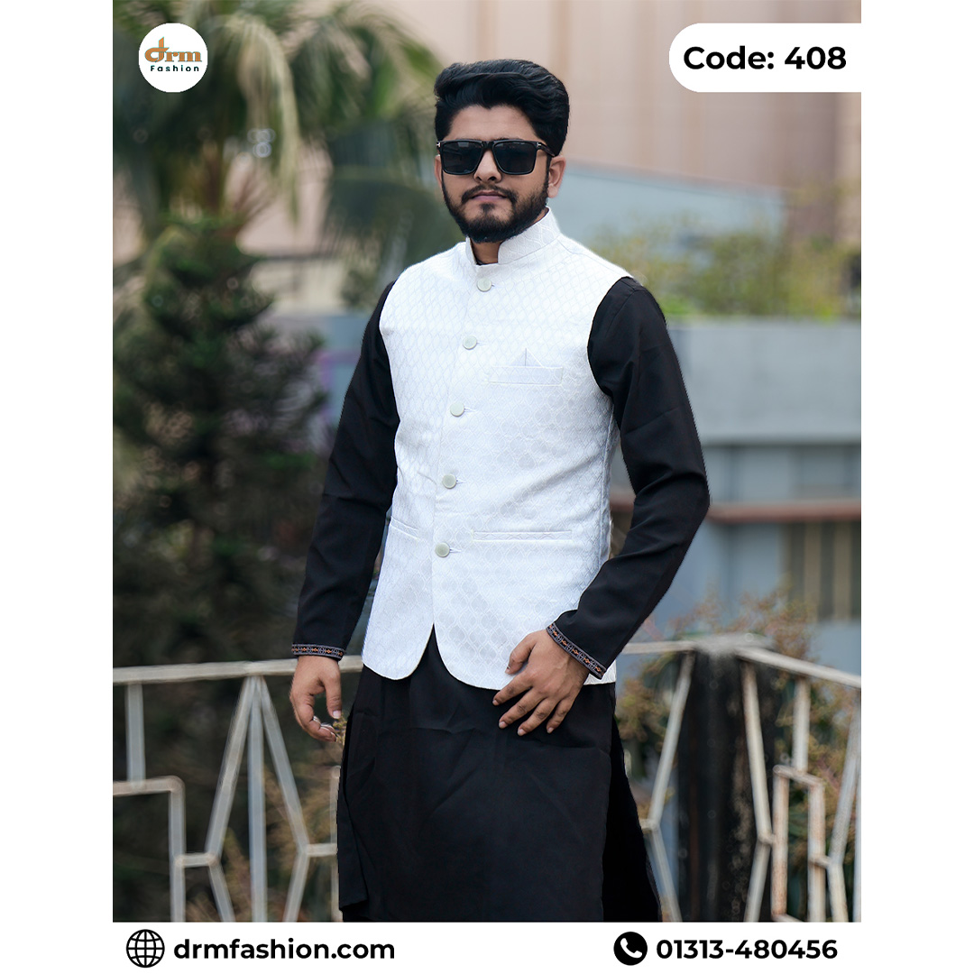 Luxury Panjabi with White Designer Waistcoat for Men | Premium Elegant Outfit | Code: 408