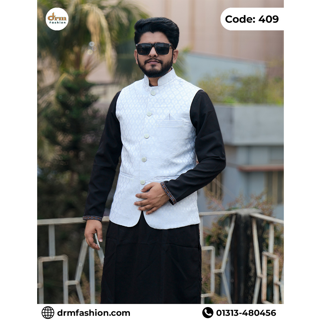 Premium Textured Panjabi with White Waistcoat for Men | Modern Luxury Outfit | Code: 409