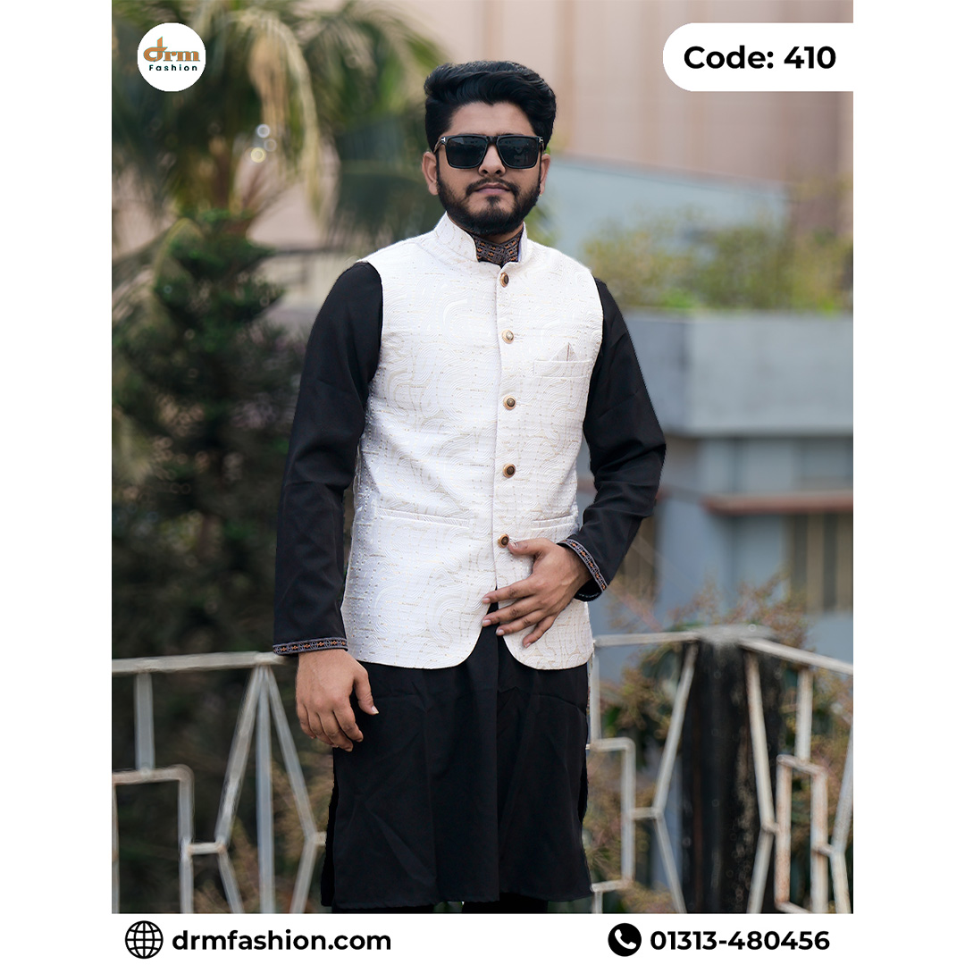 Premium Embossed Panjabi with Designer Waistcoat for Men | Luxury Festive Outfit | Code: 410