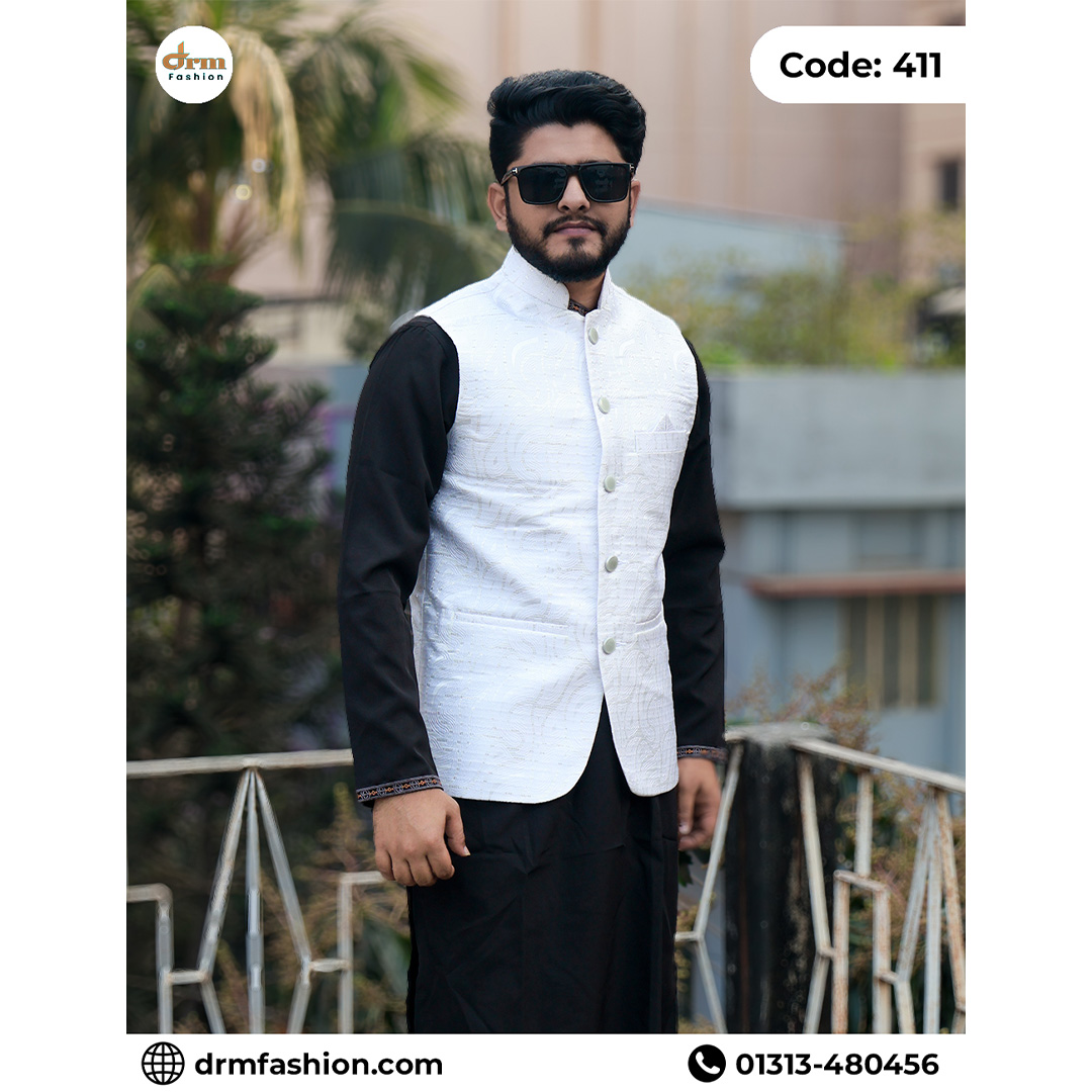 Premium Embossed Panjabi with White Waistcoat for Men | Elegant Luxury Outfit | Code: 411