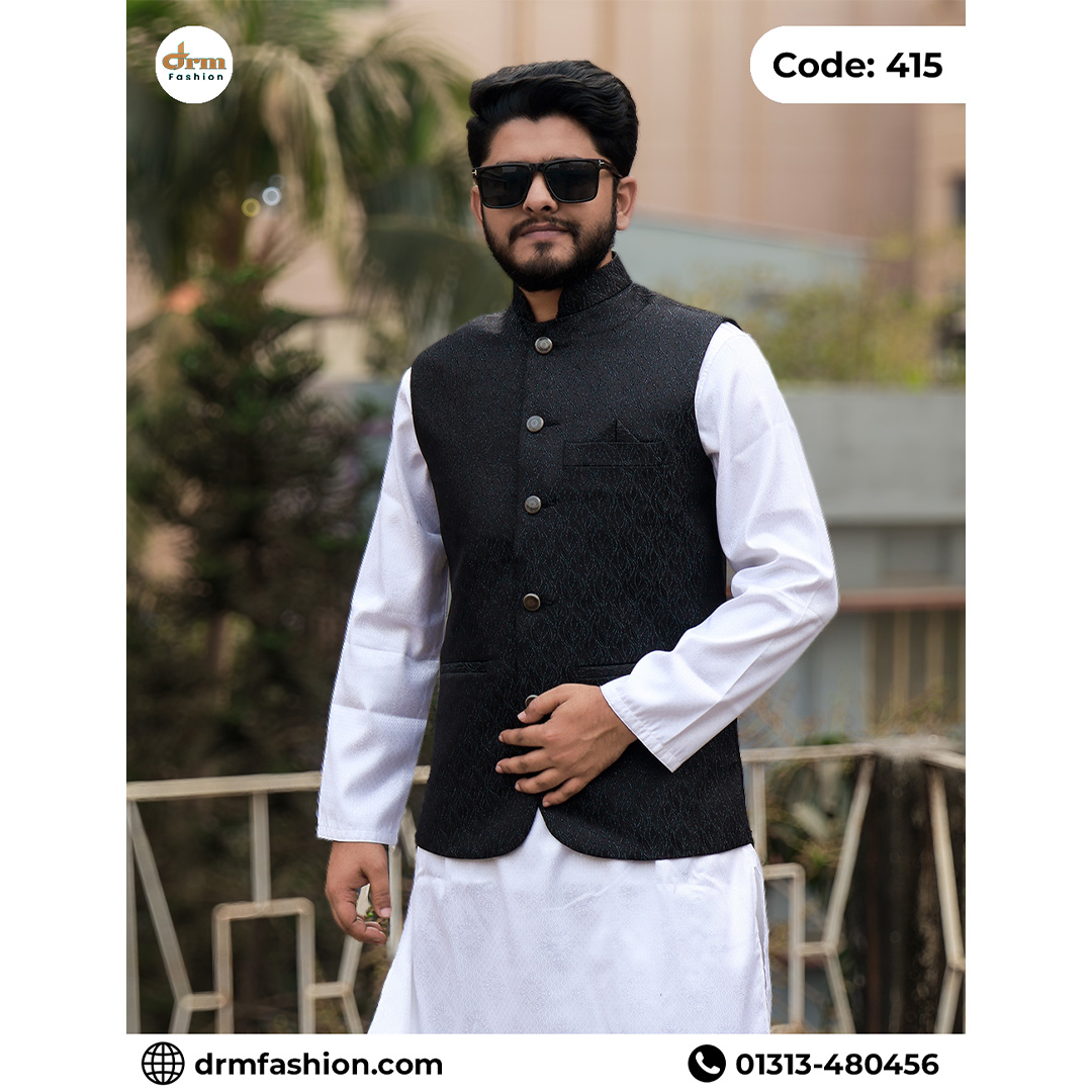 Luxury Black Designer Waistcoat for Men | Elegant Formal Outfit | Code: 415