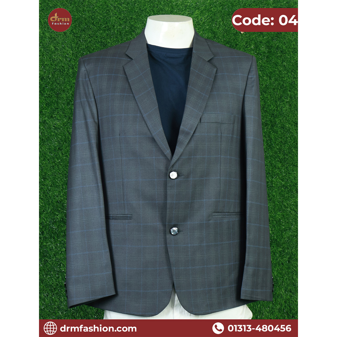 Premium Dark Grey Check Blazer for Men | Elegant Formal & Smart Casual Wear | Code: 04