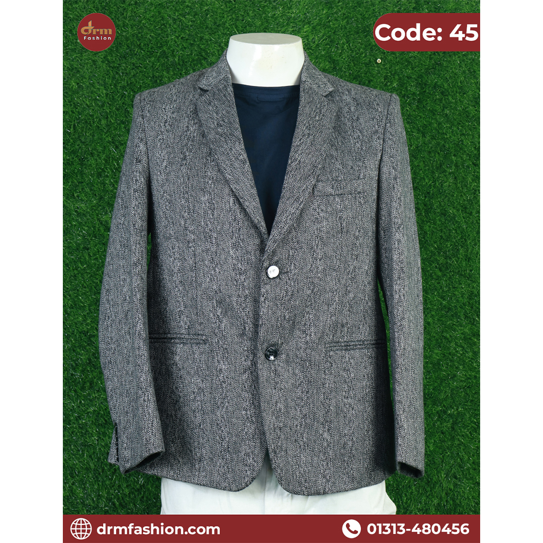 Textured Grey Herringbone Blazer for Men | Elegant Smart Casual & Winter Wear | Code: 45