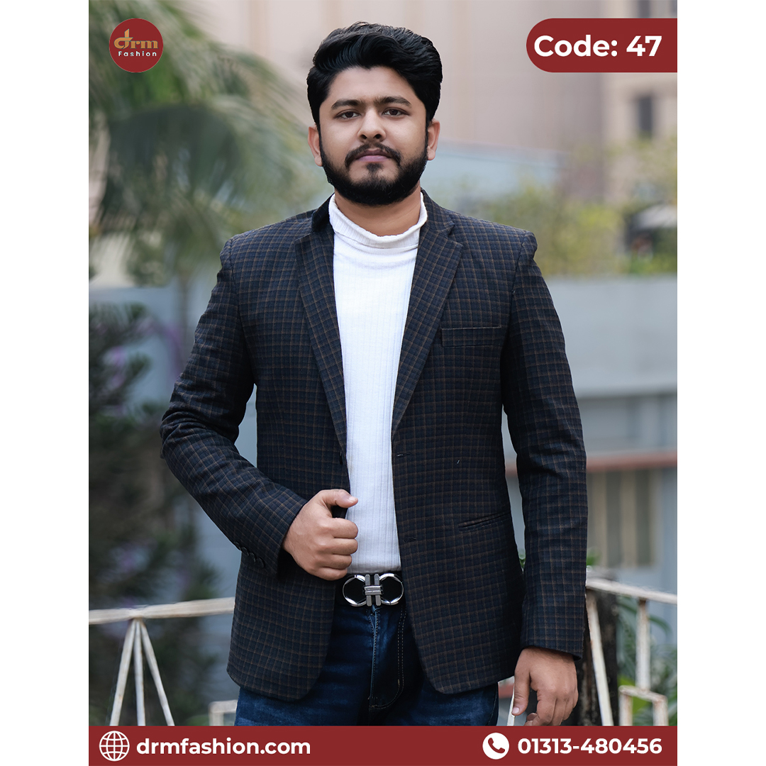 Dark Olive Check Blazer for Men | Elegant Smart Casual & Formal Wear | Code: 47