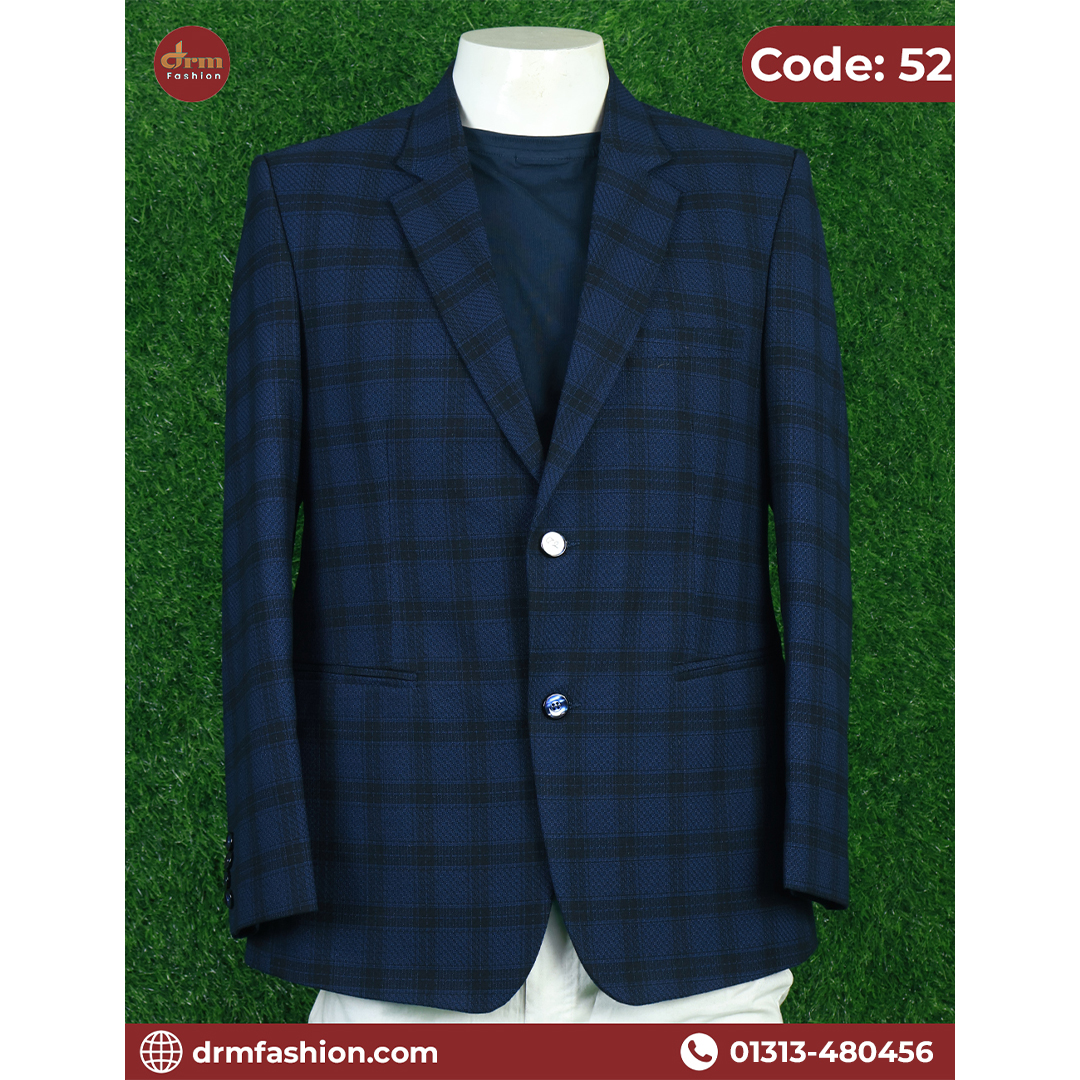 Navy Blue Check Textured Blazer for Men | Smart Casual & Formal Wear | Code: 52