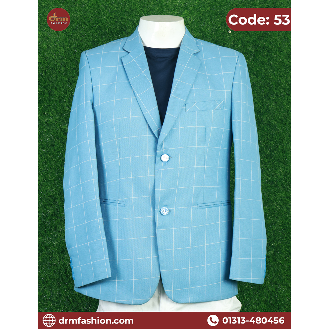 Sky Blue Windowpane Check Blazer for Men | Smart Casual & Party Wear | Code: 53