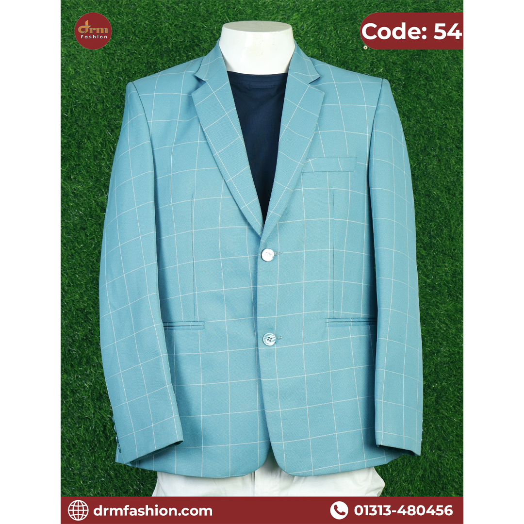 Aqua Blue Windowpane Check Blazer for Men | Smart Casual & Party Wear | Code: 54