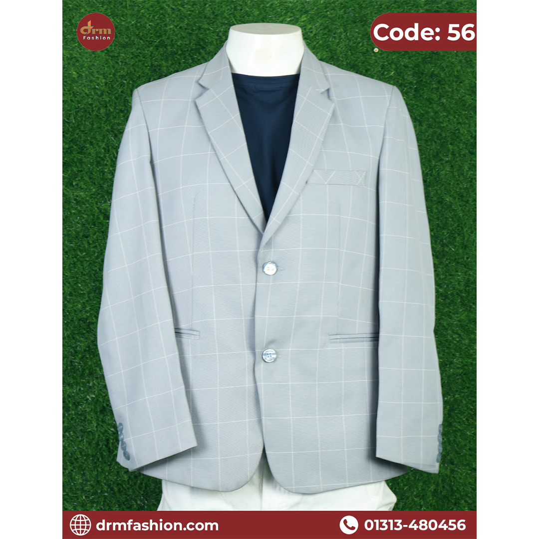 Light Grey Windowpane Check Blazer for Men | Smart Formal Style | Code: 56