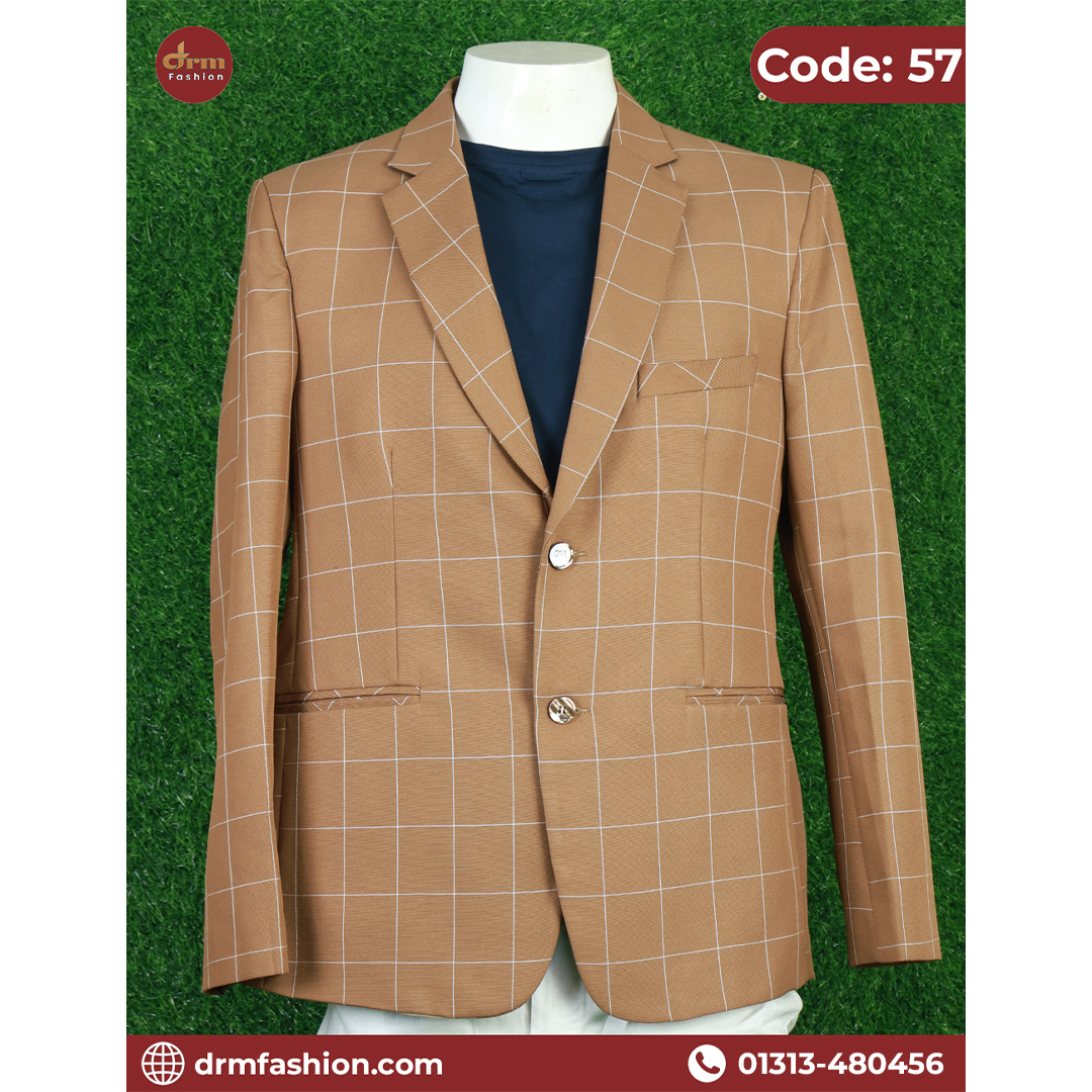 Camel Brown Windowpane Check Blazer for Men | Premium Smart Casual | Code: 57
