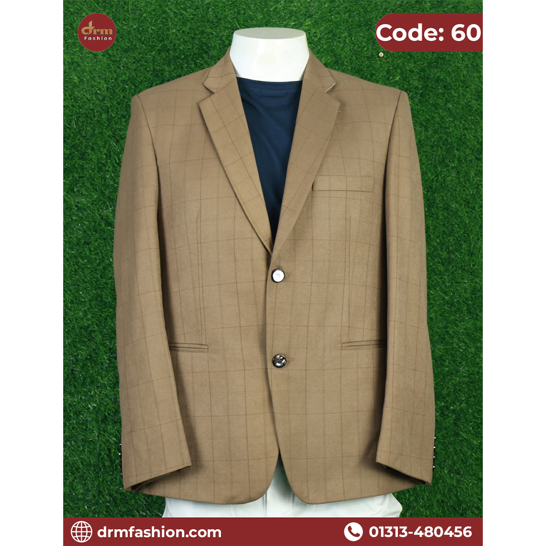 Camel Brown Subtle Check Blazer for Men | Premium Smart Formal Wear | Code: 60