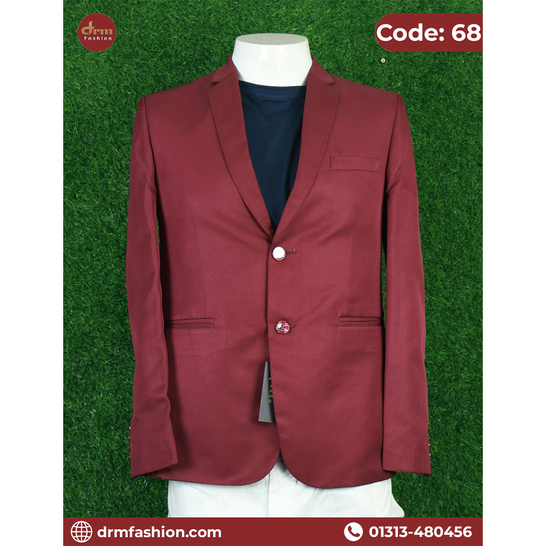 Maroon Solid Premium Blazer for Men | Elegant Formal & Party Wear | Code: 68