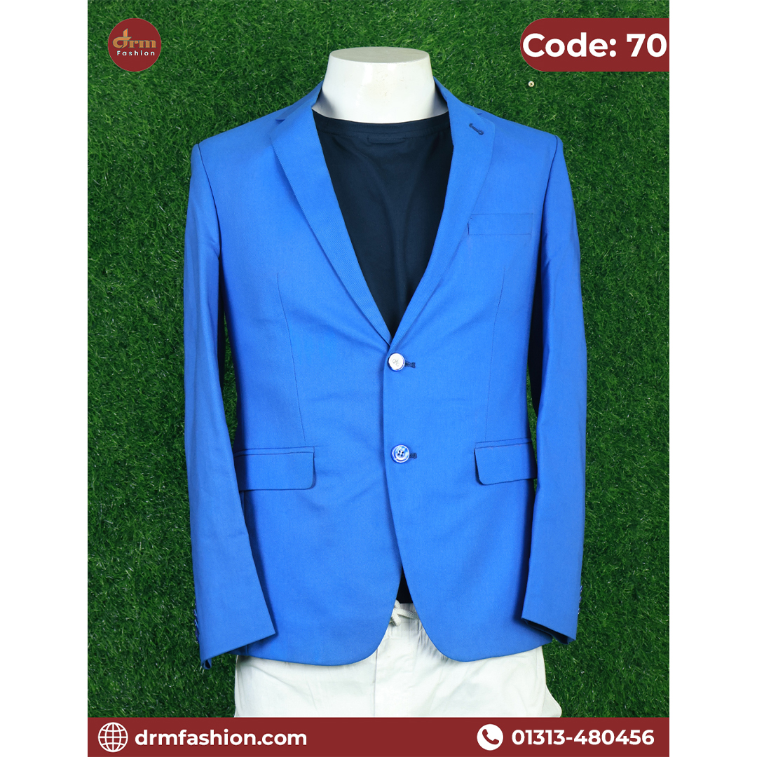 Electric Blue Solid Premium Blazer for Men | Modern Party & Formal Wear | Code: 70