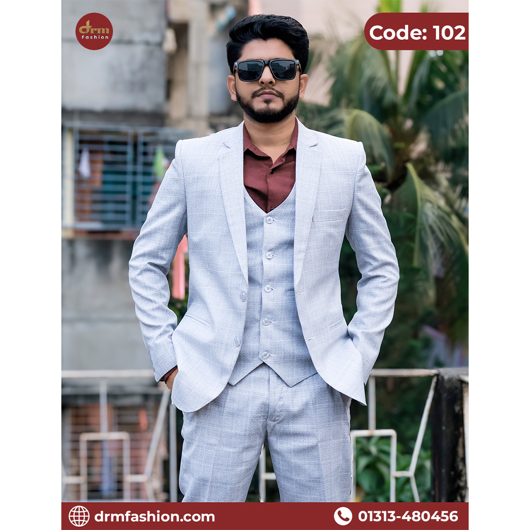 White & Ash Check Premium Blazer for Men | Smart Formal & Casual Wear | Code: 102