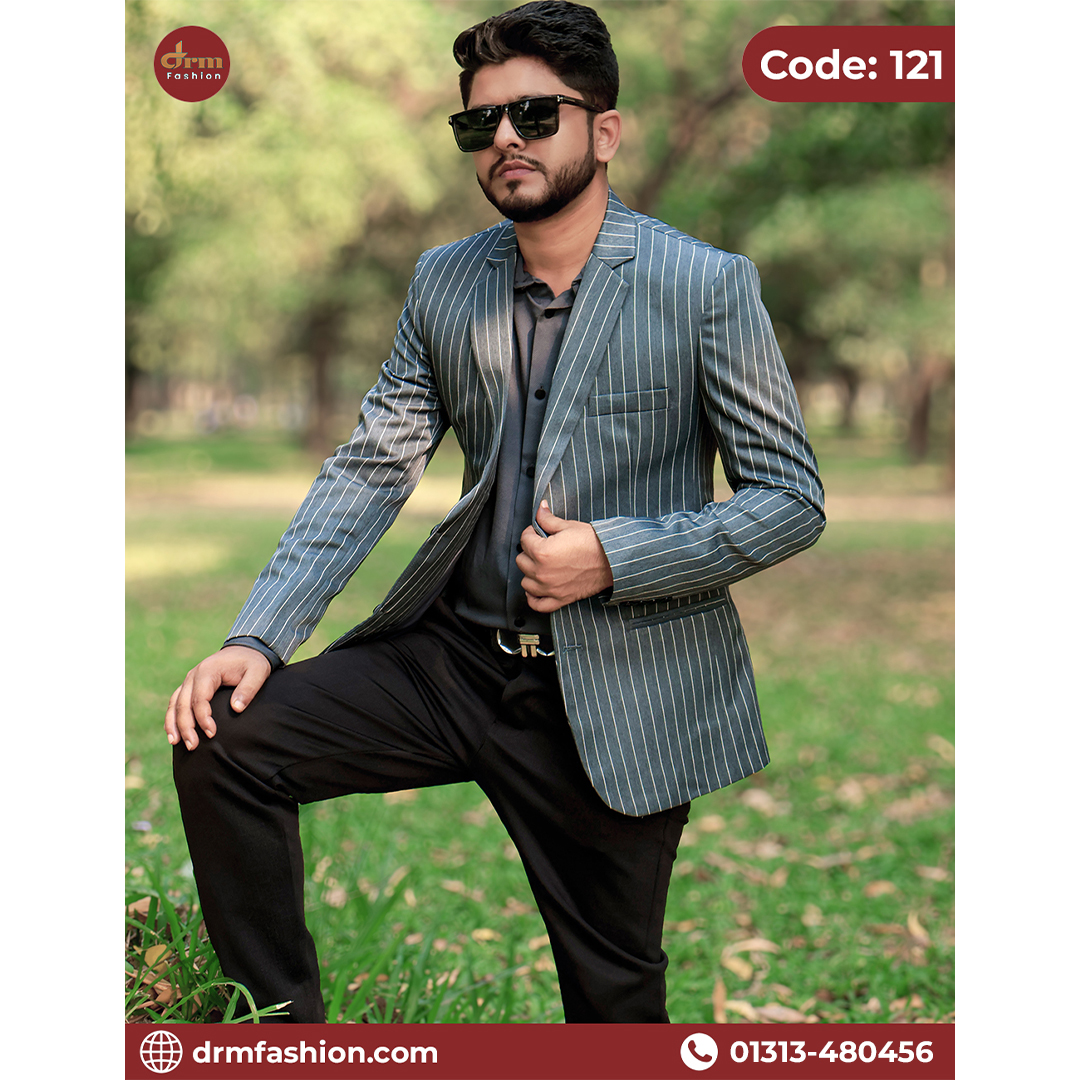 Charcoal Striped Premium Blazer for Men | Smart Formal & Party Wear | Code: 121