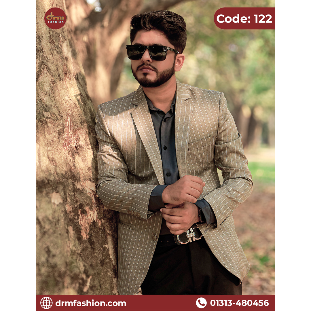 Khaki Striped Premium Blazer for Men | Elegant Formal & Party Wear | Code: 122