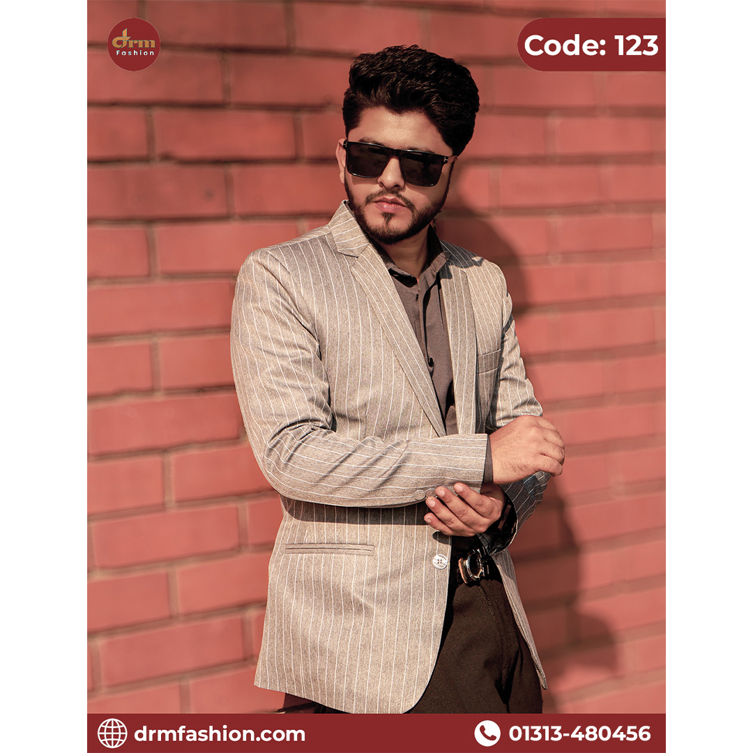Beige Striped Premium Blazer for Men | Elegant Smart Casual & Formal Wear | Code: 123