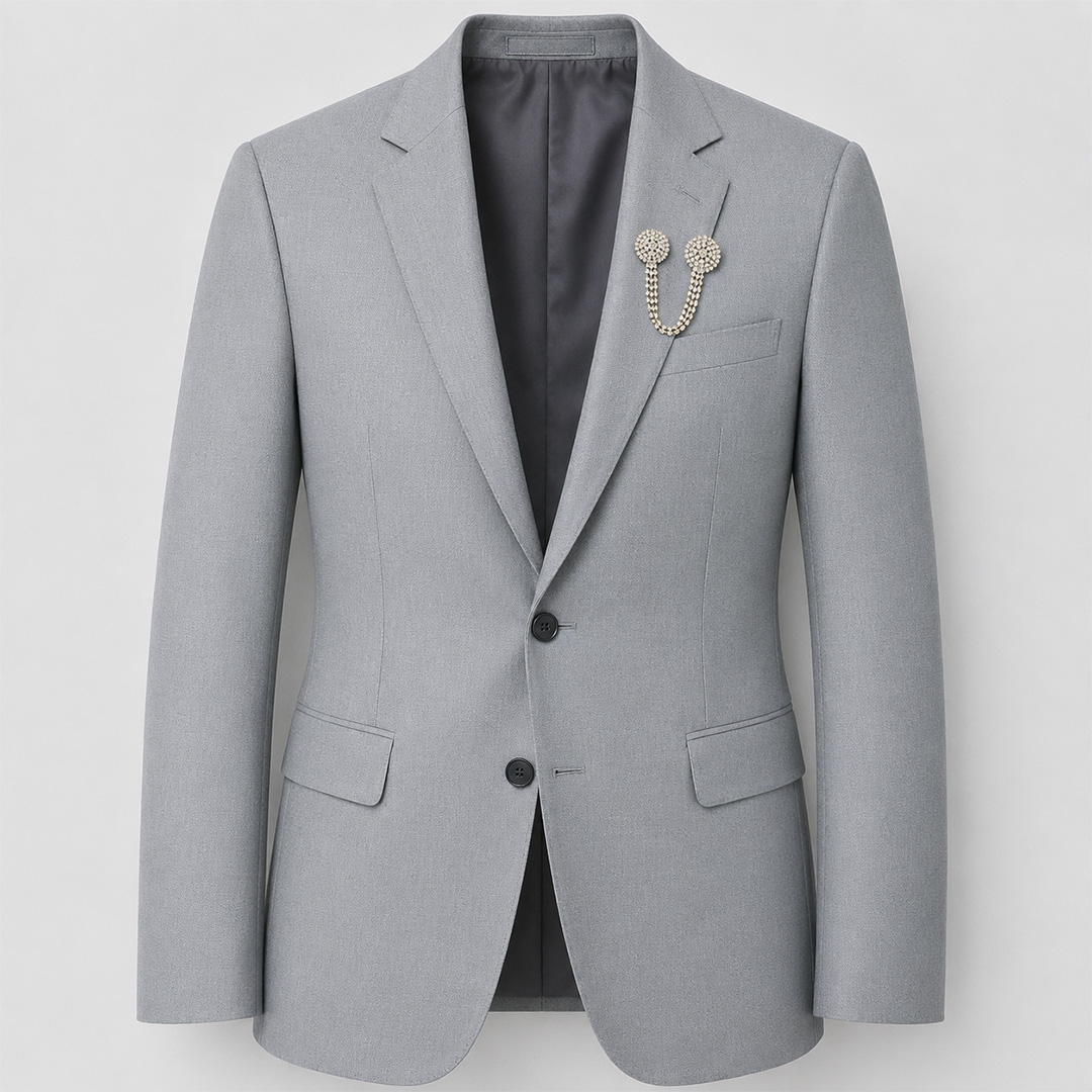 Luxury Crystal Chain Blazer Brooch – Gold & Diamond White | BR-509