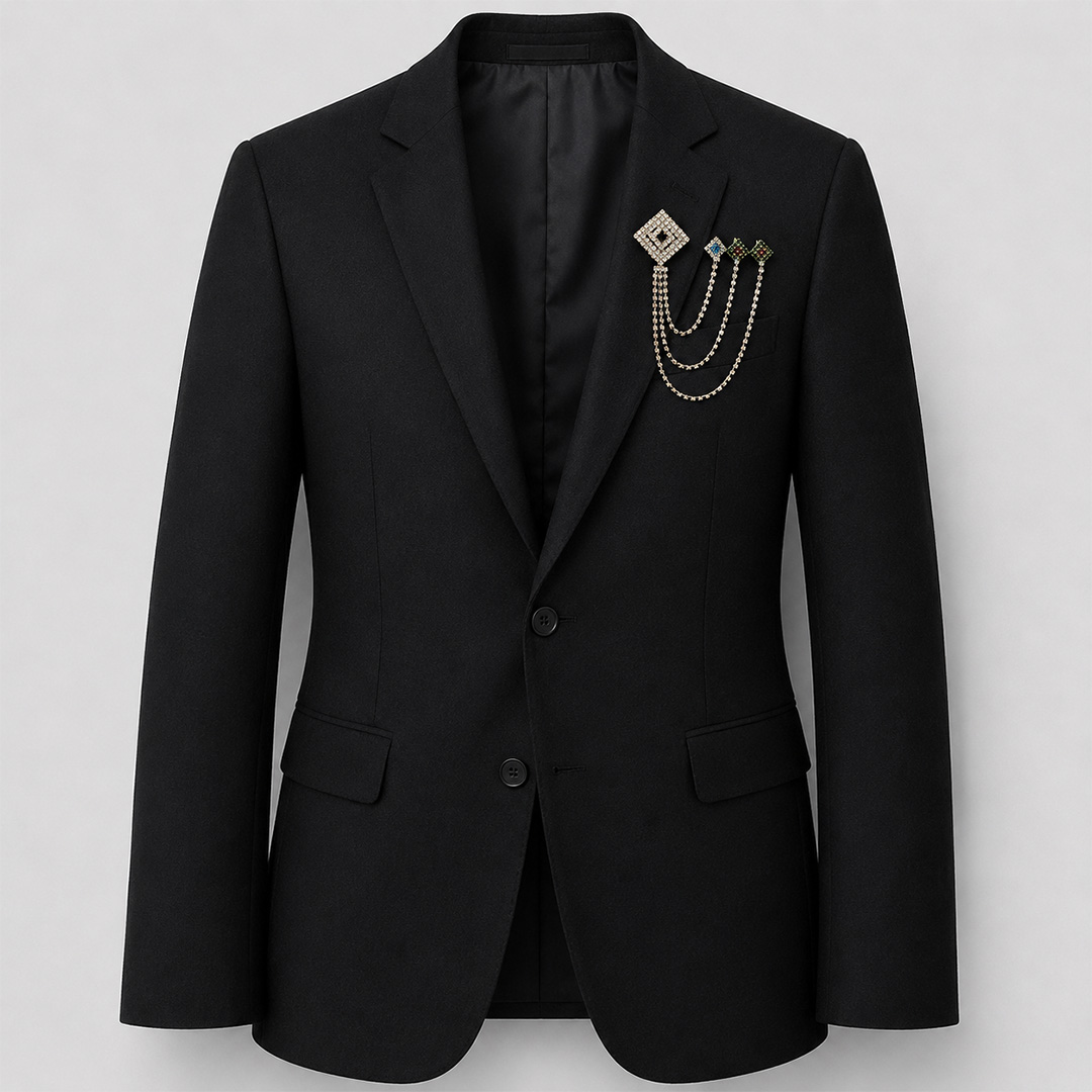 Luxury Multi Chain Crystal Blazer Brooch – Gold & Diamond White | BR-511