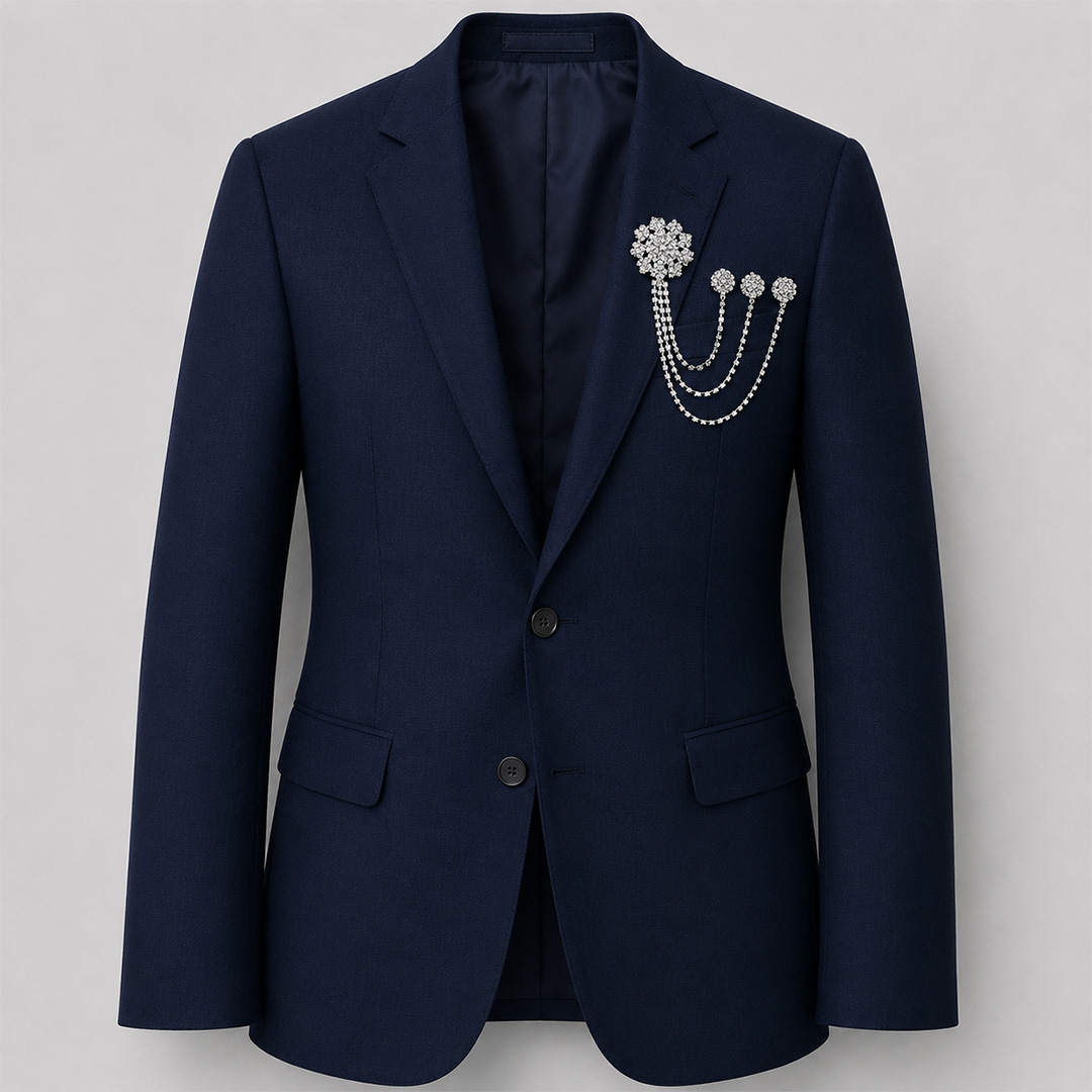 Luxury Floral Crystal Multi Chain Blazer Brooch – Silver Diamond Design | BR-516