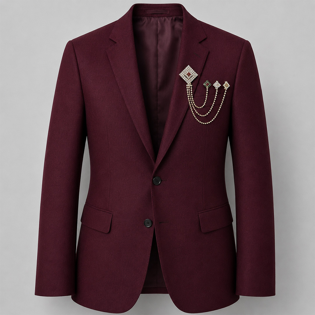 Luxury Royal Crystal Multi Chain Blazer Brooch – Gold & Ruby Design | BR-519