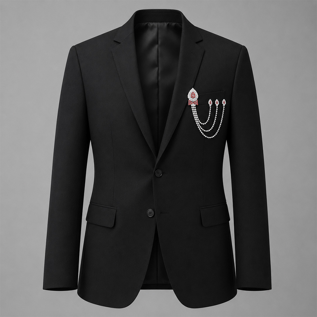Luxury Ruby Crystal Multi Chain Blazer Brooch – Silver Royal Design | BR-525