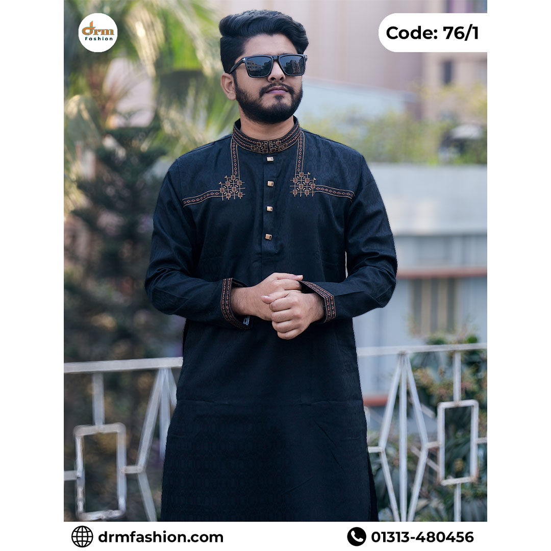 Premium Black Designer Panjabi – Luxury Embroidered Ethnic Wear | Code-76/1