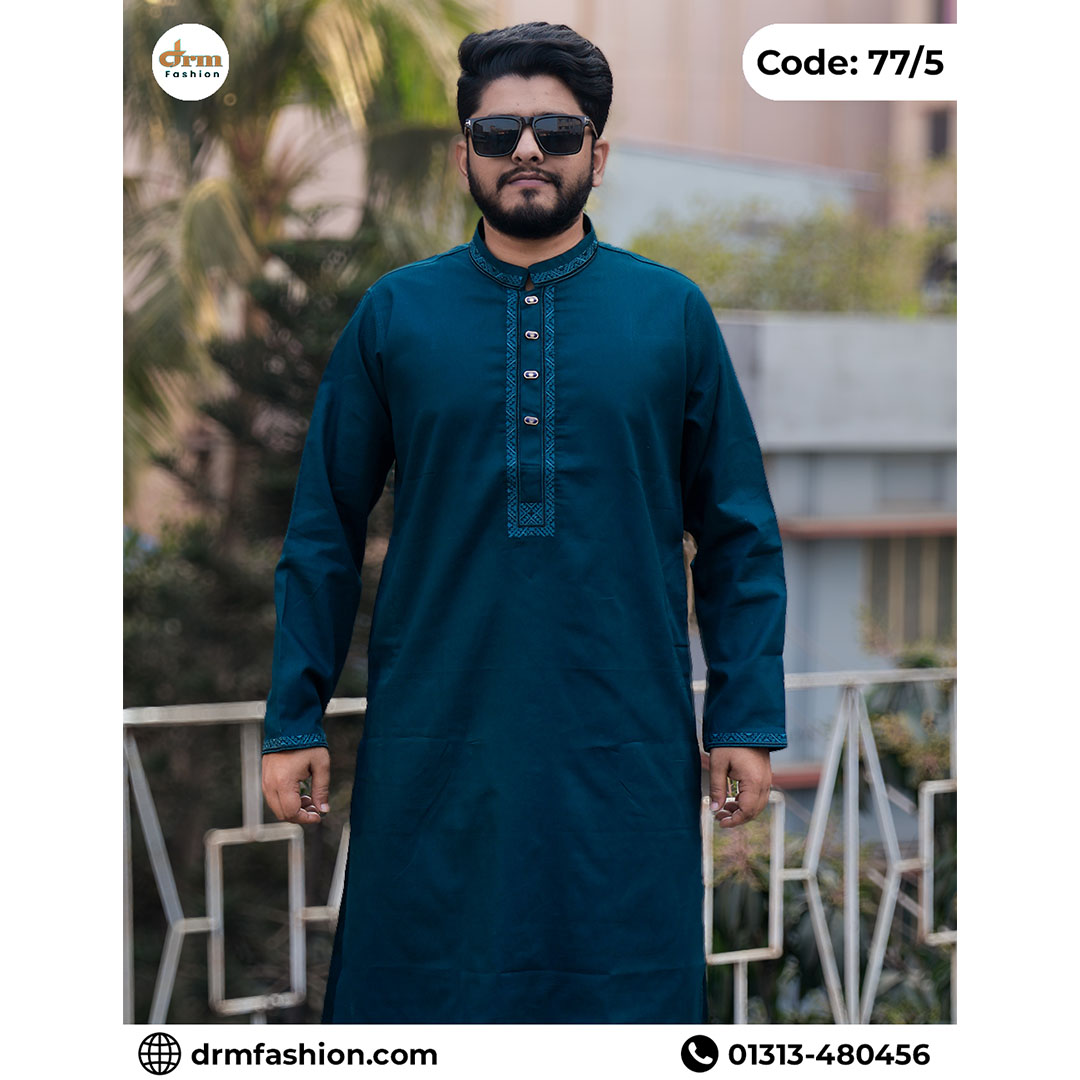 Premium Teal Blue Embroidered Panjabi – Modern Traditional Ethnic Wear | Code-77/5